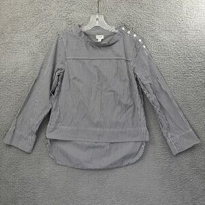 J. Crew Striped Funnelneck‎ Top Poplin Gray White 100% Cotton Preppy Women's 4